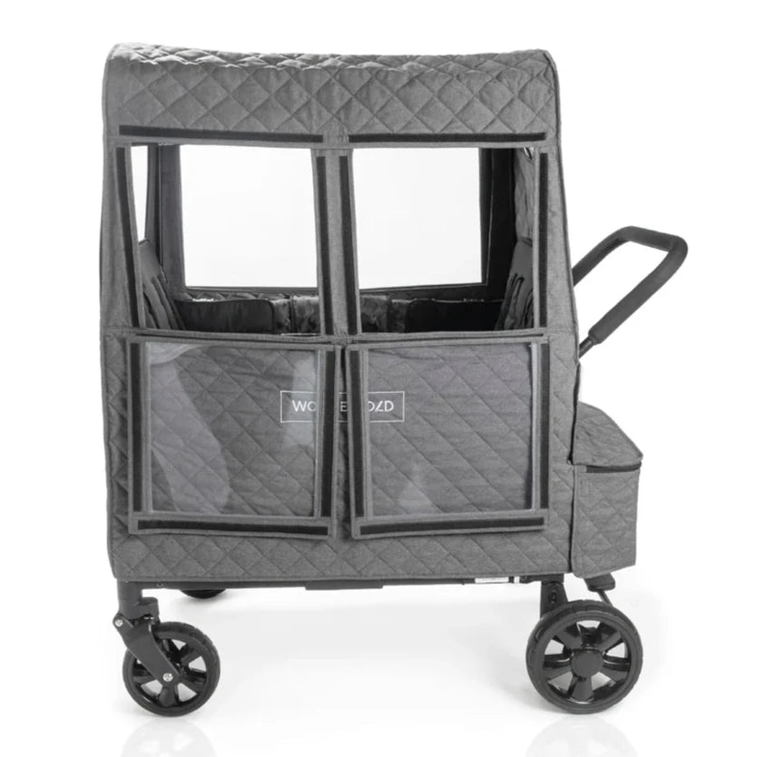 Vinteröverdrag till WonderFold W4 Luxe Stroller Wagon i grått med öppningsbara fönster med kardborreband