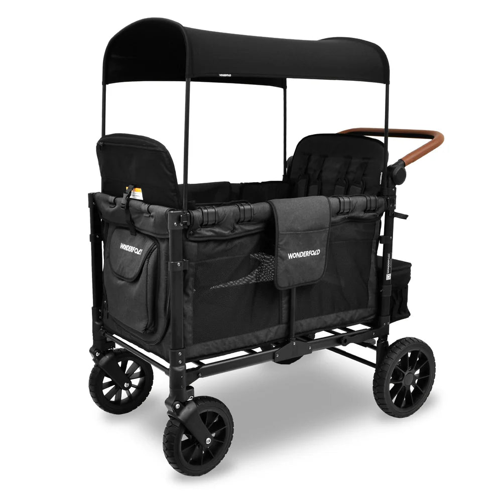 WonderFold W4 Luxe Stroller Wagon. En 4-sitsig multifunktionell barnvagn i svart.