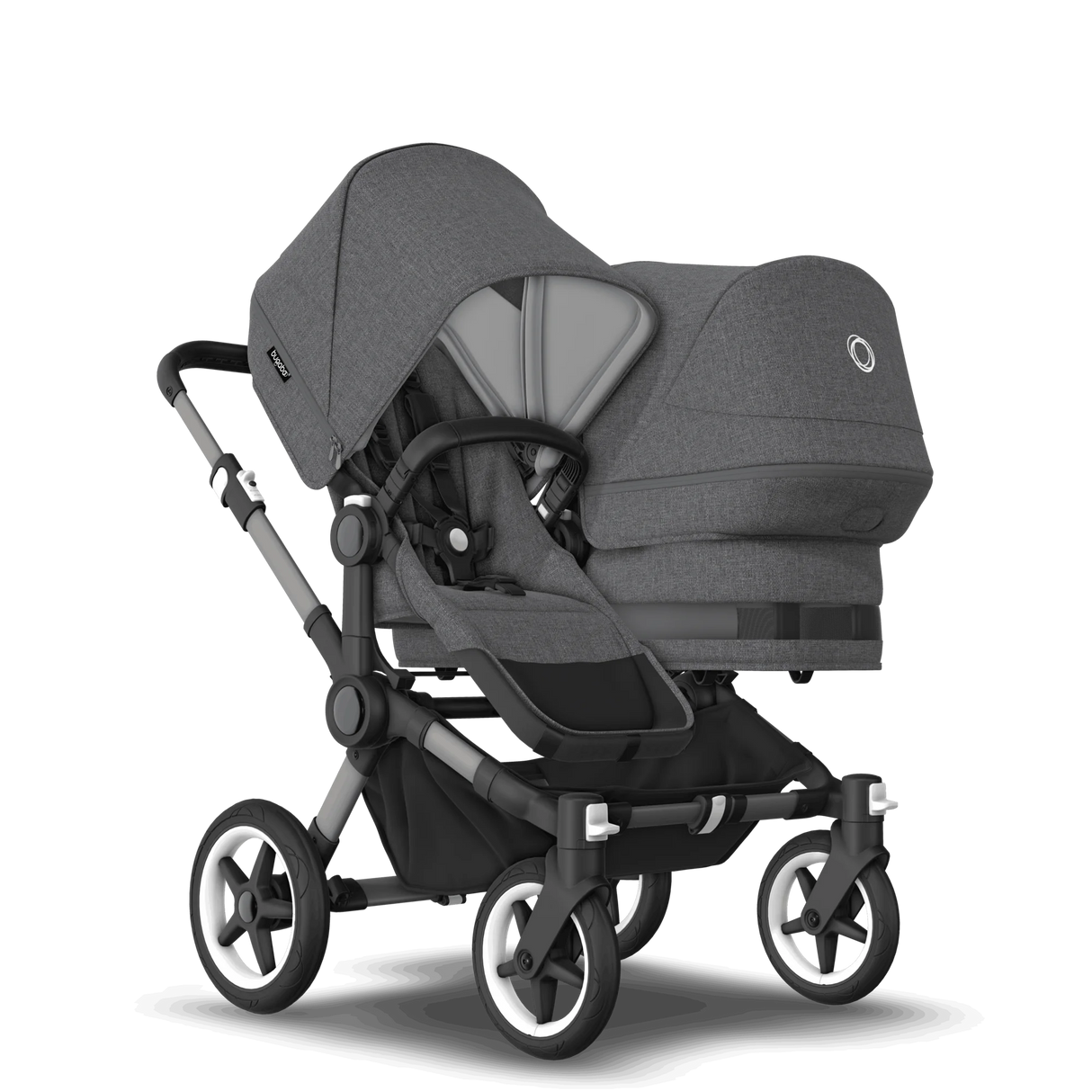 Bugaboo Donkey 5 Duo – en grå syskonvagn med sittdel och liggdel