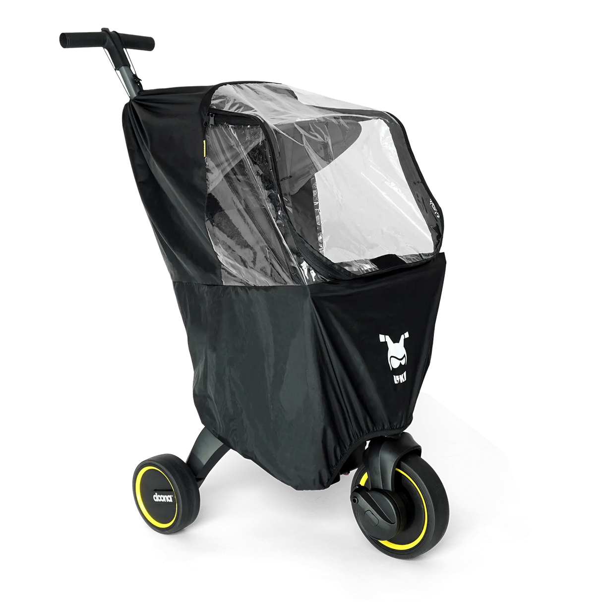 Doona Liki Regnskydd fäst på en Liki-trehjuling