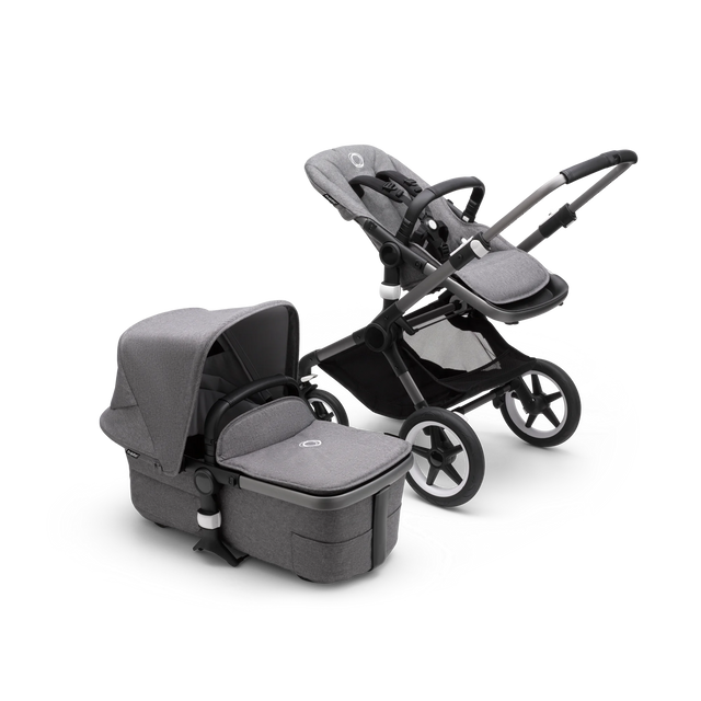 Bugaboo Fox 3 – en grå duovagn där du kan växla mellan sittdel och liggdel